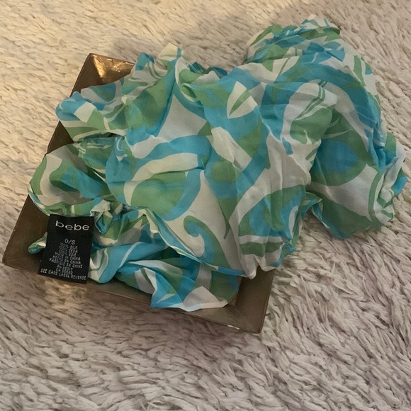 Y2k bebe Green White Silk Psychedelic Print Scarf Belt - Picture 2 of 2